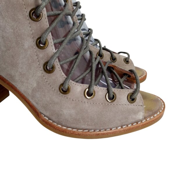 Jeffrey Campbell Cors Lace Up Open Toe Boots Booties Size 7.5 Suede Beige - Picture 14 of 15